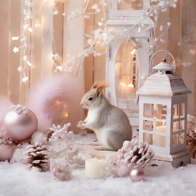 a small wooden fence painted white a white squirrel