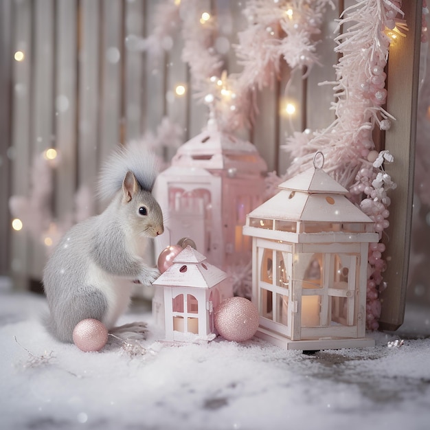 a small wooden fence painted white a white squirrel