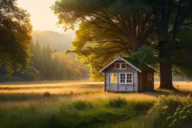 A small wooden house in the forest