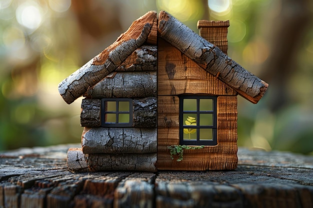 Small Wooden House on Tree Stump