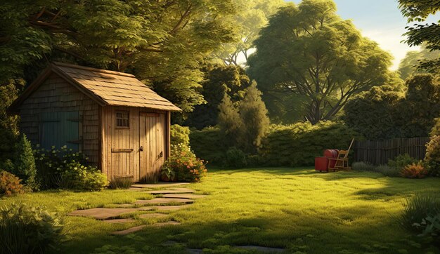 a small wooden shed with a door that says the house