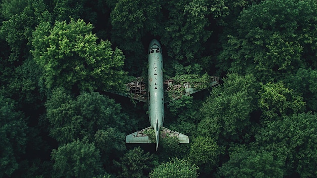 Photo a small yellow airplane flying over a lush green forest