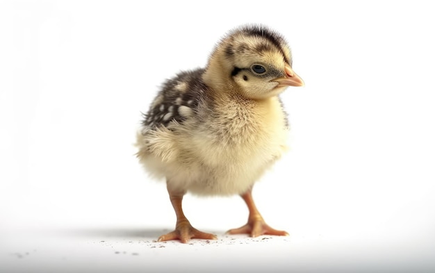 A small yellow baby chicken chick on a white background domestic chicken ai generated