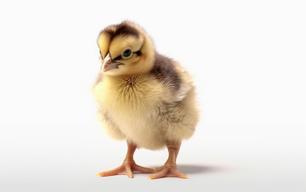 A small yellow baby chicken chick on a white background domestic chicken ai generated