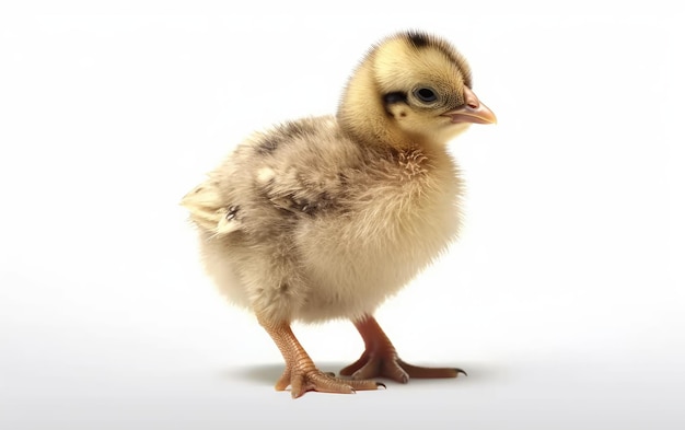 A small yellow baby chicken chick on a white background domestic chicken ai generated