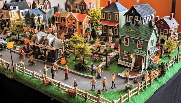 a smallscale 3D diorama of a festive Irish village complete with tiny houses