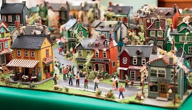 a smallscale 3D diorama of a festive Irish village complete with tiny houses