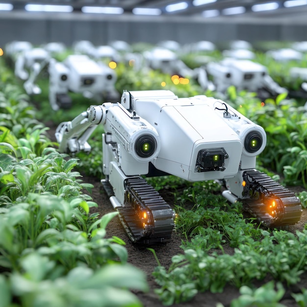 Photo smart agriculture farming concept robot farmers agriculture technology agricultural robots work