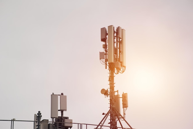 Smart antennas mounted on a metal against cloulds sky background