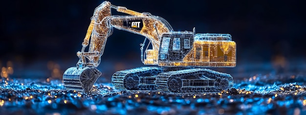 Photo smart blue digital excavator ai in construction site management systems excavation planning