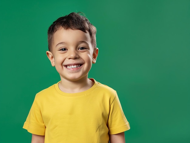 A Smart Boy with Yellow TShirt on Green Background