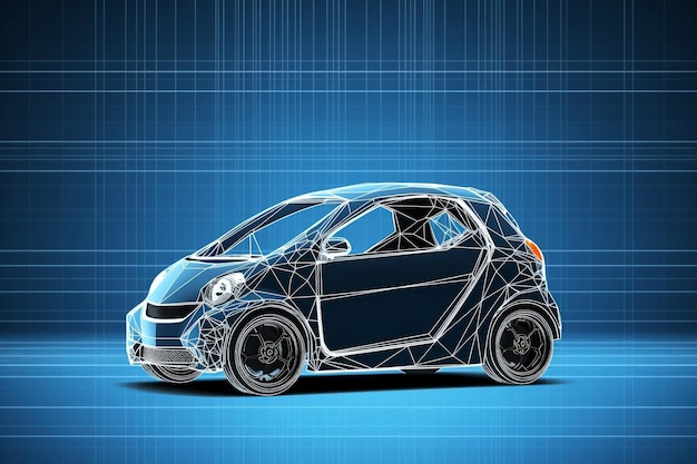 Smart car illustration blue zbrush style heavy lines transparent neoconcrete multilayered