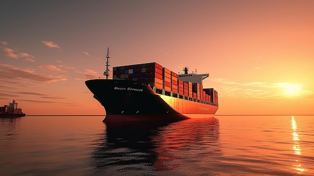 Smart cargo container ship at sunset import export container Generative AI