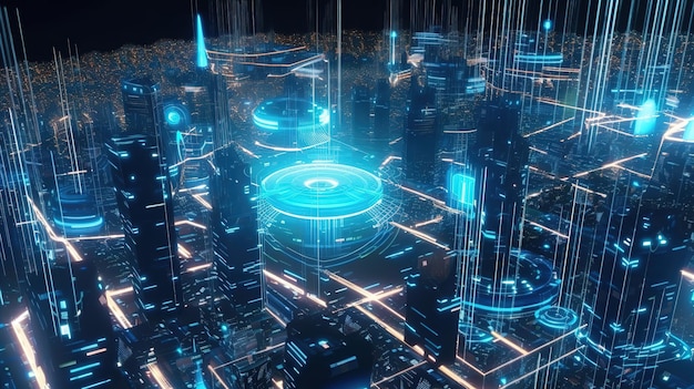 Smart city and abstract points of technological connection with lines