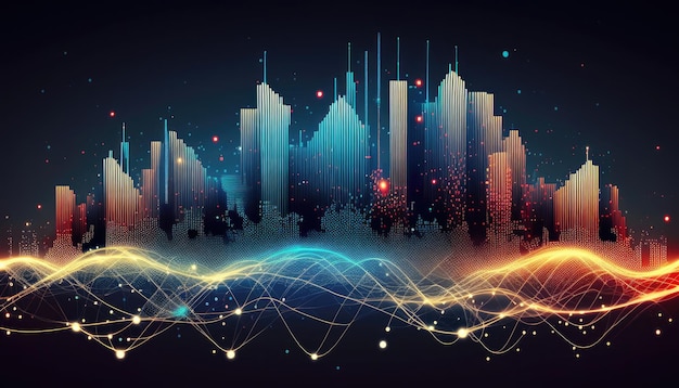 Smart city background with abstract connecting dots Big data connection technology concept