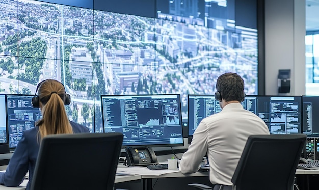 Photo a smart city command center coordinating emergency