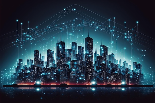 Smart city and connected dot points design big data communication network Generative AI