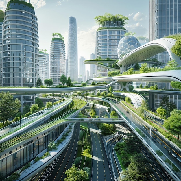 Smart City Innovation HighTech Urban Landscape with Green Buildings