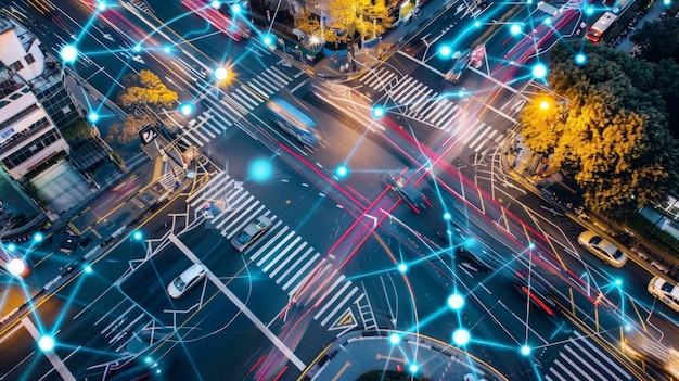 Photo a smart city intersection with advanced traffic management systems that optimize traffic flow and reduce congestion