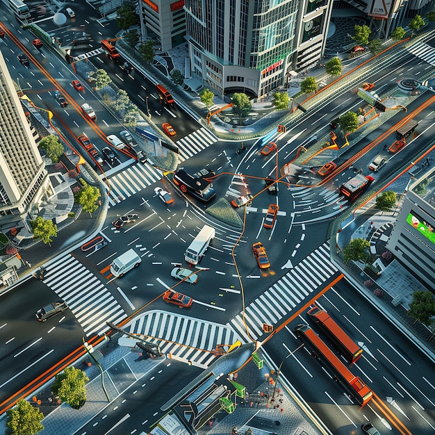 Photo smart city intersection with autonomous vehicles