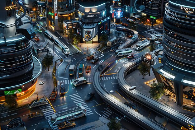 Photo smart city intersection with autonomous vehicles