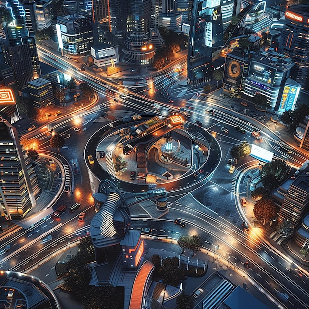 Photo smart city intersection with autonomous vehicles