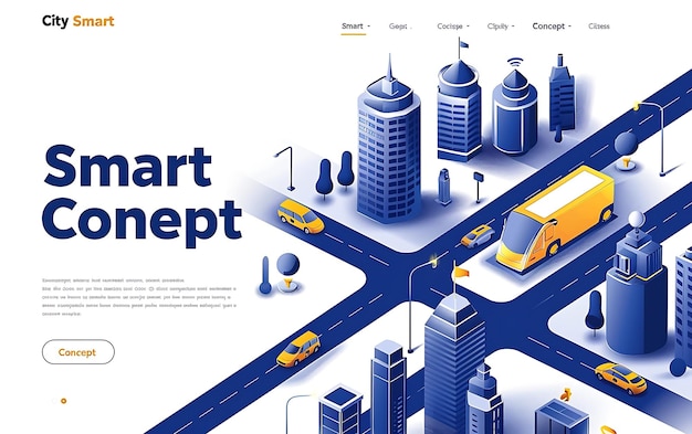 Smart city isometric landing page Smart city concept Modern 3d isometric vector illustration