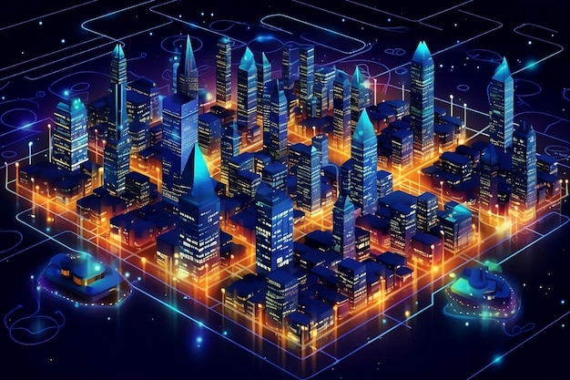 Smart city modern future digital with isometric style graphic illustration generative AI