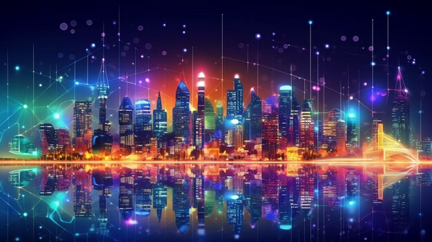 Smart city at night application development concept