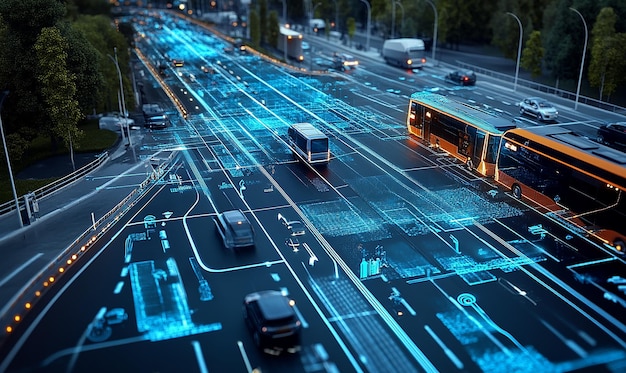 Photo a smart city traffic management system displayed