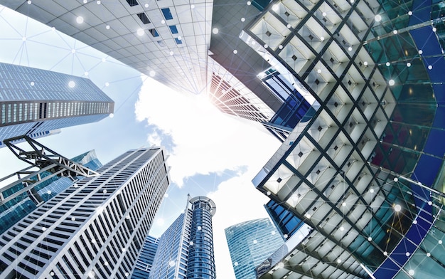 Smart city and wireless communication network on skyscrapers in Singapore