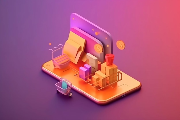 smart digital wallet 3d isometric view graphic illustration generative AI