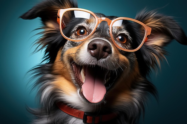 smart dog in glasses learning concept Generative Ai