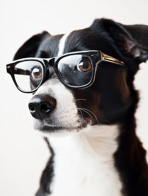 Photo smart dog with glasses playful pet portrait for creative marketing