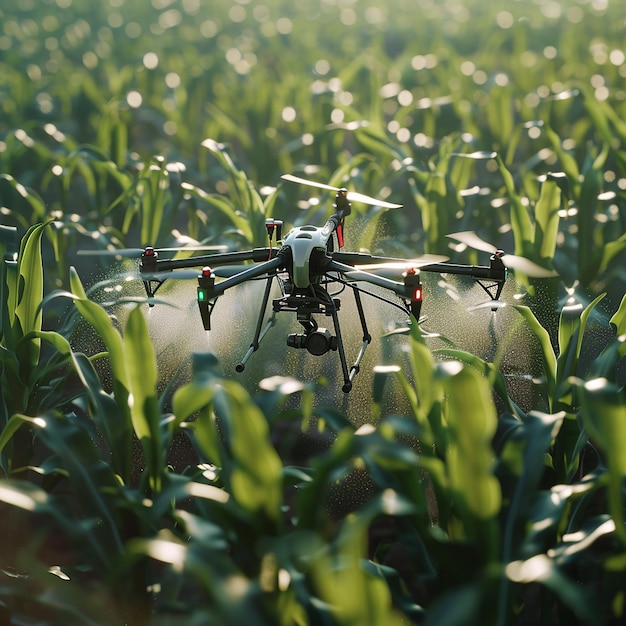 Photo smart farmer uses drone for various fields such as research analysis land scanning technology