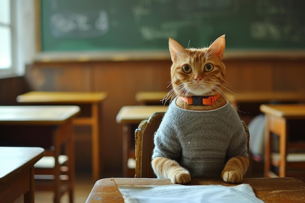 Smart feline student in classroom