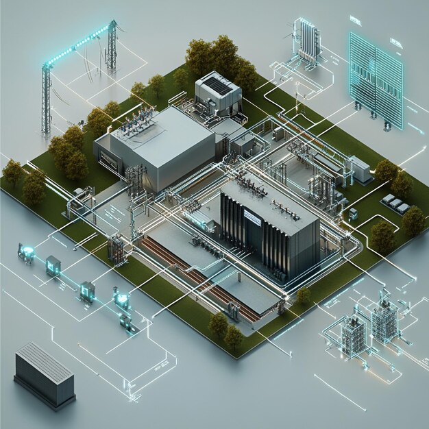 Photo a smart grid with integrated ups systems to ensure uninterrupted power supply across the network