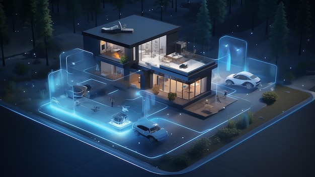 Smart home components connected via IoT Internet 3D