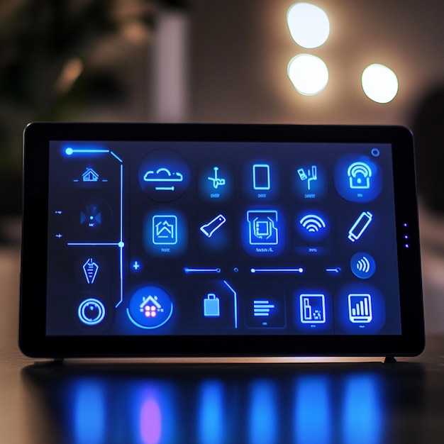 Smart home control panel with touch controls for various devices