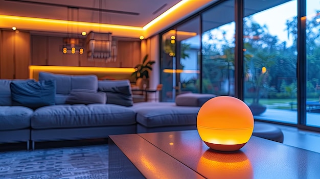 Smart home devices controlling lights and temperature modern interior design