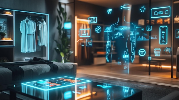 A smart home hub projecting a holographic shopping assistantexperience