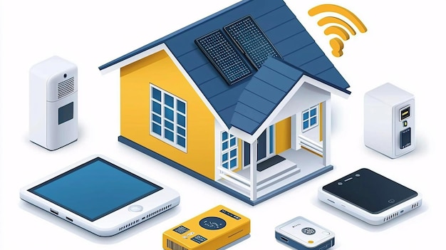 Smart Home Illustration Featuring Modern Connected Technology in a Bright Colorful Design