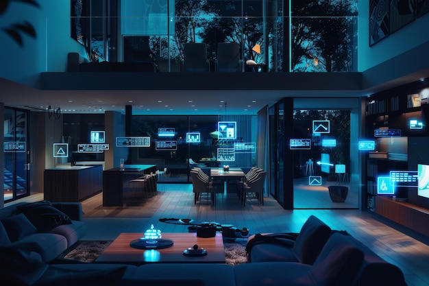 A smart home interior with various connected