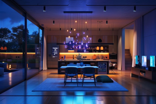 A smart home interior with various connected