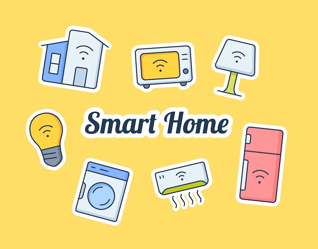 Smart home iot internet of things concept with some icon sticker spreading with modern flat style vector illustration