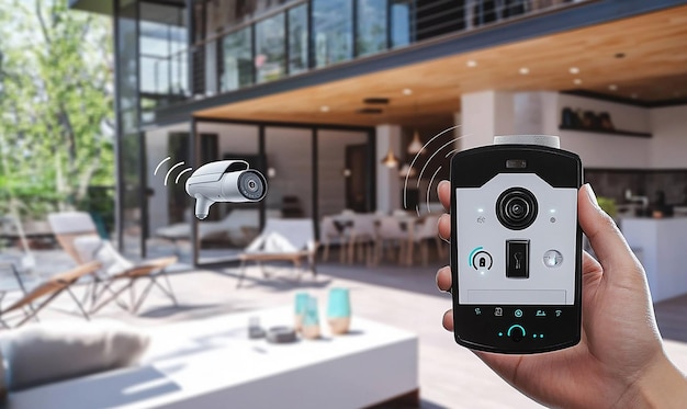 Photo a smart home security system being activated by voice