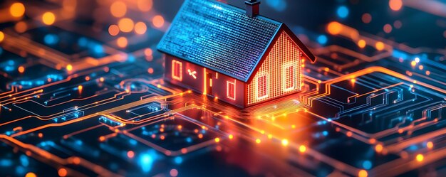 Smart Home Technology Digital House on Circuit Board Symbolizing Innovation Security and Automation