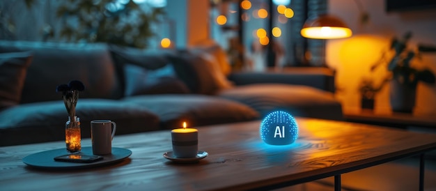 Photo smart home technology with candlelight and flowers