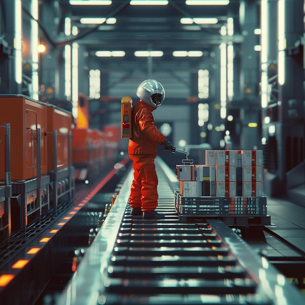 Photo a smart industrial worker loading products onto a production line