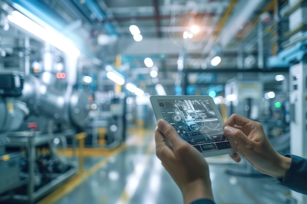 Smart industry control concept with hands holding tablet